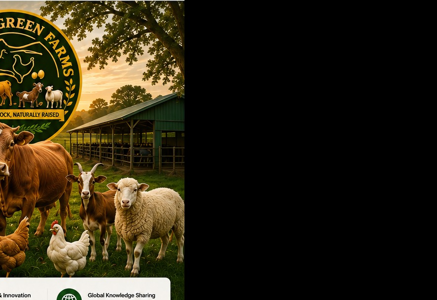 Central Green Farms livestock composition with farm background